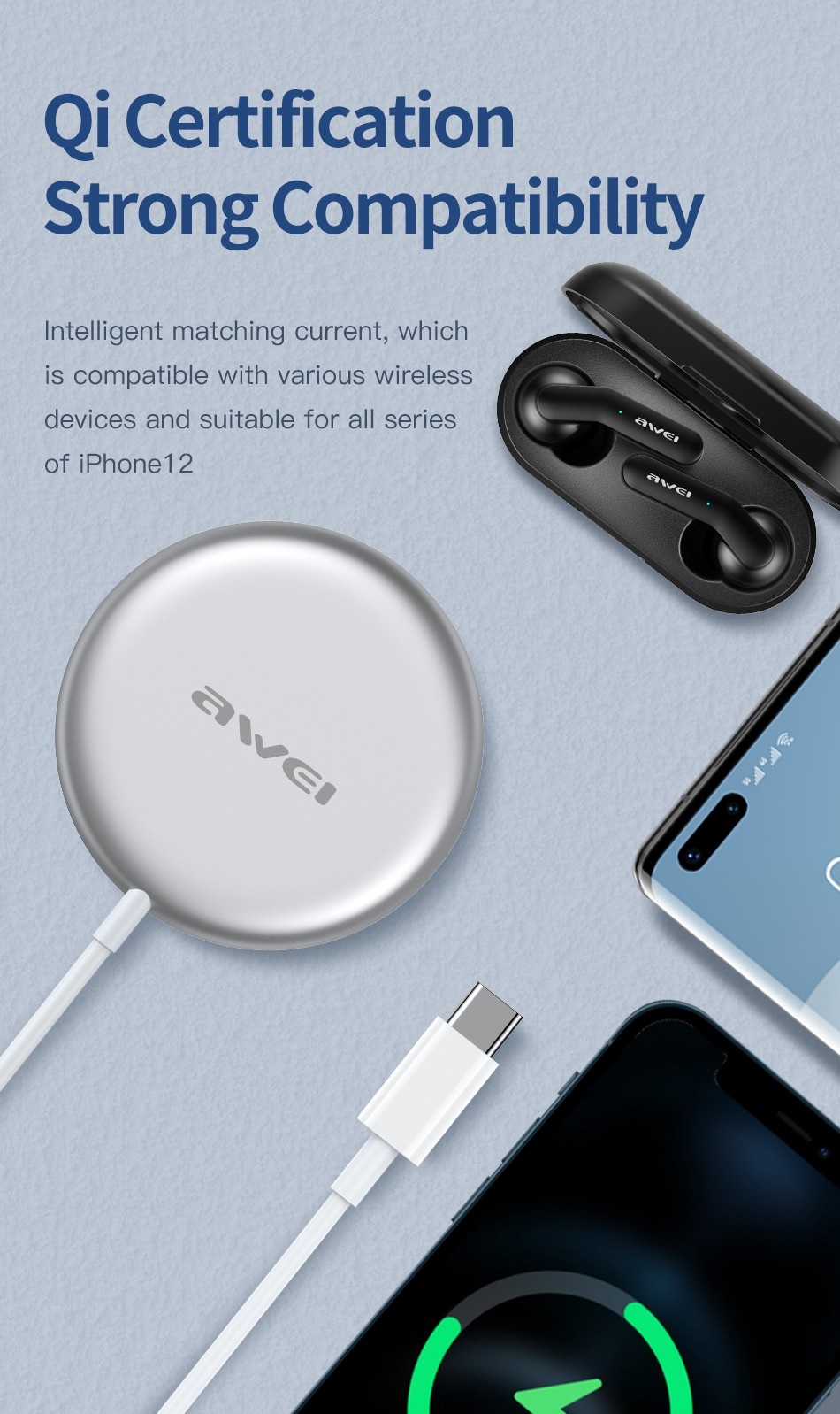Ασύρματη Μαγνητική Βάση Ταχυφόρτισης για Apple Awai W10, Type-C - Λευκή